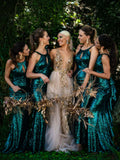 Vintage Mermaid Sleeveless Sequin Long Bridesmaid Dresses, SW1084