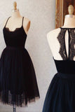 Elegant Spaghetti Strap Backless Tulle A Line Short Homecoming Dress, BTW147