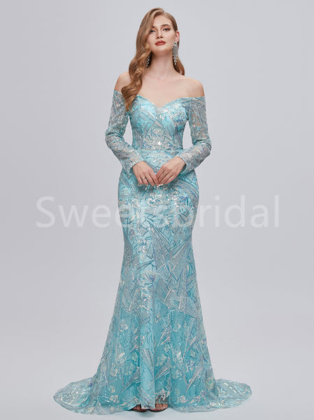 Elegant V-neck Off shoulder Mermaid Prom Dresses, SW1494