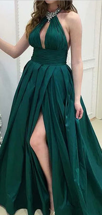 Sexy High Neck Side Slit Backless Evening Dress,Long Prom Dresses, DPB165