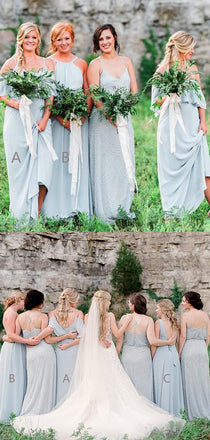 Light Pale Blue Mismatched Chiffon Simple A-line Bridesmaid Dresses,DB110
