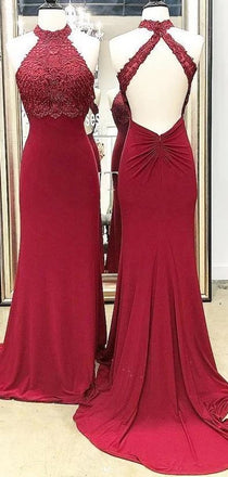 Gorgeous Halter Neckline Open Back Sweep Trailing Long Mermaid Prom Dresses, MD413
