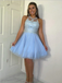 Elegant Halter Open Back Organza A Line With Sequin Short Homecoming Dresses, BTW171