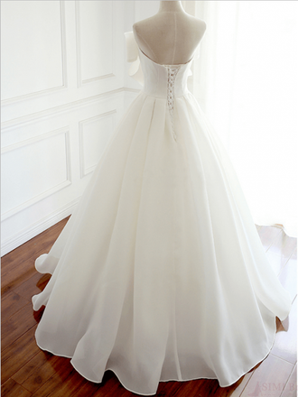 Unique White Bow Strapless A Line Floor Length Lace Up Long Prom Dresses, MD438