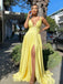 Sexy V-neck Long A-line Side Slit For Teens Prom Gown Dresses. DB1042