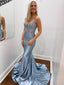 Sexy V-neck Mermaid Open Back Satin Long Prom Dress,MD306