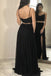 Sexy Black Two Pieces Spaghetti Straps Side Slit Long Prom Dresses, MD392