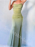 Elegant Sleeveless Strapless Side slit Sheath Prom Dresses,SW1918