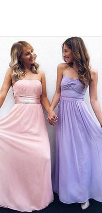 Cheap A Line Strapless Sleeveless Mismatched Chiffon Long Bridesmaid Dresses, SW1030