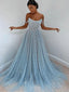 Popular Off-shoulder A-line Tulle Sequin Long Prom Dresses.SW1239