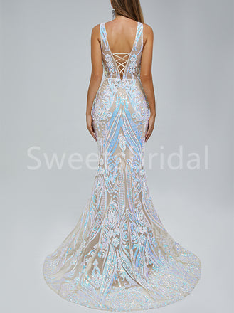 Elegant V-neck Sleeveless Mermaid Prom Dresses,SW1481
