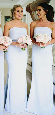 Elegant Strapless Light Blue Cheap Mermaid Chiffon Long Bridesmaid Dresses, SW1015