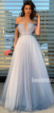 Simple Straight Off-shoulder A-line Tulle Party Dresses Evening Prom Dresses,DPB184