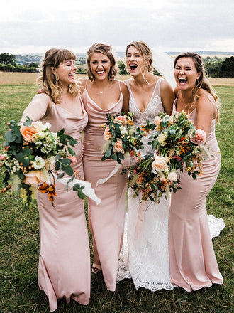 Charming V-neck Sleeveless Mermaid Long Bridesmaid Dresses, SW1156