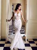 See Through Long Sleeve With Appliques Wedding Dresses, WD1135