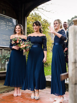 Vintage Straight A Line Half Sleeve Lace Long Bridesmaid Dresses, SW1211