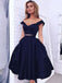 Simple Two Pieces Off Shoulder A Line Navy Blue Short Homecoming Dress, BTW151