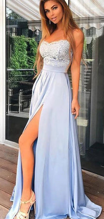 Pretty Sweetheart Lace Top A Line Side Slit Long Evening Prom Dresses, MD388