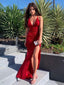 New Arrival V-neck Mermaid Side Slit Evening Party Prom Dresses,SW1136