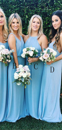 Mismatched Pretty A Line Chiffon Floor Length Long Bridesmaid Dresses, SW1086