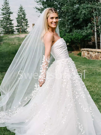 Elegant Strapless A-line Lace applique Wedding Dresses, DB0254