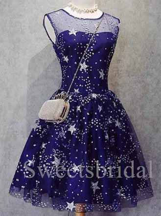 Elegant Jewel Sleeveless A-line Star Short Prom Dresses,SW1554