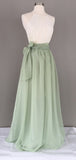 Simple Sage Green Halter Sleeveless Floor Length Evening Prom Dresses, SW0031