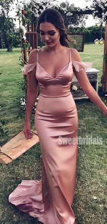 Charming Mermaid V-neck Soft Satin Long Bridesmaid Dresses, SW1017