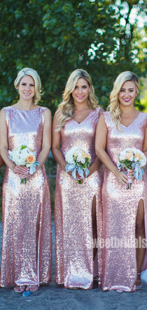 Beautiful Sequin Mermaid Side Slit Long Bridesmaid Dresses Online, SW1222