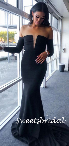 Simple Straight Mermaid Off-shoulder Long Sleeve Evening Prom Dresses.SW1147