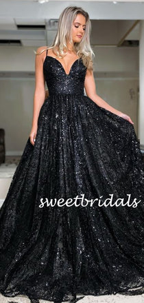 Sexy Spaghetti Strap V-neck A-line Simple Long Prom Dresses.SW1171