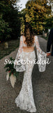 Vintage Sexy Mermaid Lace Long Sleeves Long Wedding Dresses Evening Dresses,WD1144