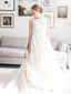 Pretty Round Neck A-line Lace Satin Sleeveless Long Wedding Dresses Evening Dresses, WD1131