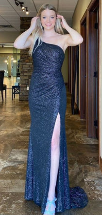 Sexy One-shoulder Mermaid Side Slit Long Prom Dresses.SW1199