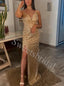 Sexy Spaghetti straps Side slit Mermaid Prom Dresses,SWW1740