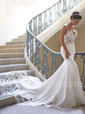 Elegant V-neck Spaghetti straps Mermaid Lace applique Wedding Dresses,DB0295
