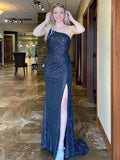 Sexy One-shoulder Mermaid Side Slit Long Prom Dresses.SW1199