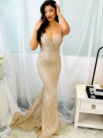 New Arrival V-neck Spaghetti Strap Mermaid Evening Party Prom Dresses,SW1130