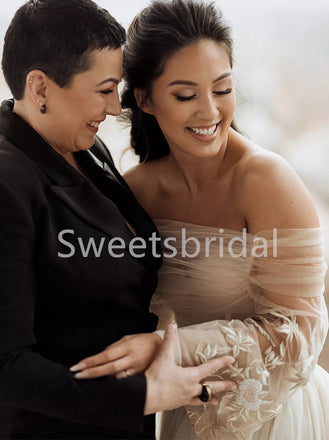 Elegant Off shoulder A-line Lace applique Wedding Dresses, DB0261