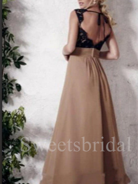 Elegant V-neck Sleeveless Open back A-line Prom Dresses,SW1552