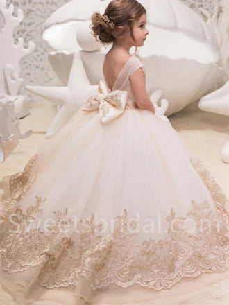 Beautiful Sleeveless Lace Applique Tulle A Line FlowerGirl Dresses, FGS0035