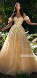 Popular Off-shouder A-line Tulle Appliques Long Prom Dresses.SW1251
