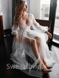 Sexy Long sleeves V-neck A-line Lace applique Wedding Dresses, DB0211