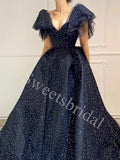 Elegant V-neck Cap sleeves A-line Prom Dresses,SWW1737