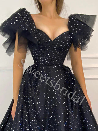 Elegant V-neck Cap sleeves A-line Prom Dresses,SWW1737