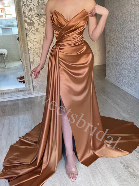 Elegant V-neck Sleeveless Side slit Sheath Prom Dresses,SWW1730