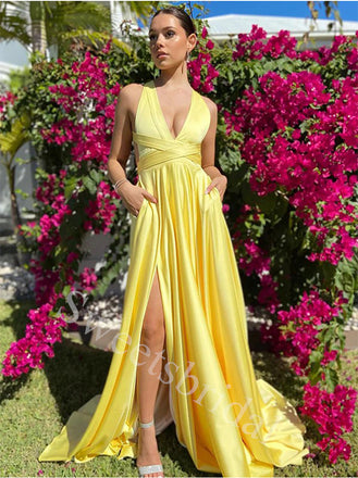 Elegant Halter Sleeveless Side slit A-line Prom Dresses,SW1873