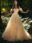 Popular Off-shouder A-line Tulle Appliques Long Prom Dresses.SW1251