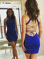 Pretty Royal Blue Halter Tight With Rhinestone Short Homecoming Dress, BTW206