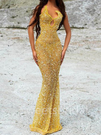 Sexy V-neck Sleeveless Mermaid Prom Dresses, SW1365